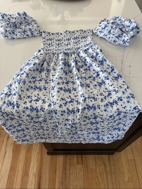 Forever 21 White and Blue Floral Off-Shoulder Dress